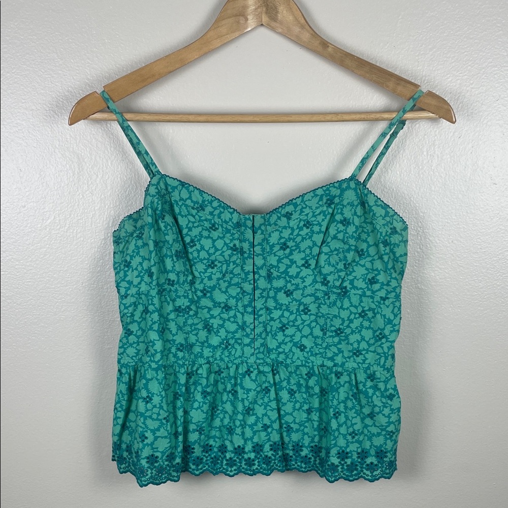 American Eagle Outfitters Teal Floral Lace-Trim Cropped Cami